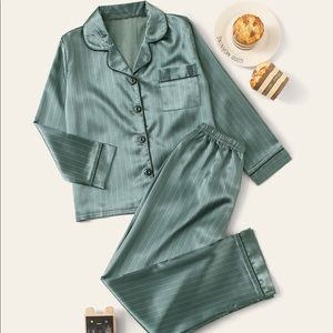 Striped Button-Up Satin PJ Set